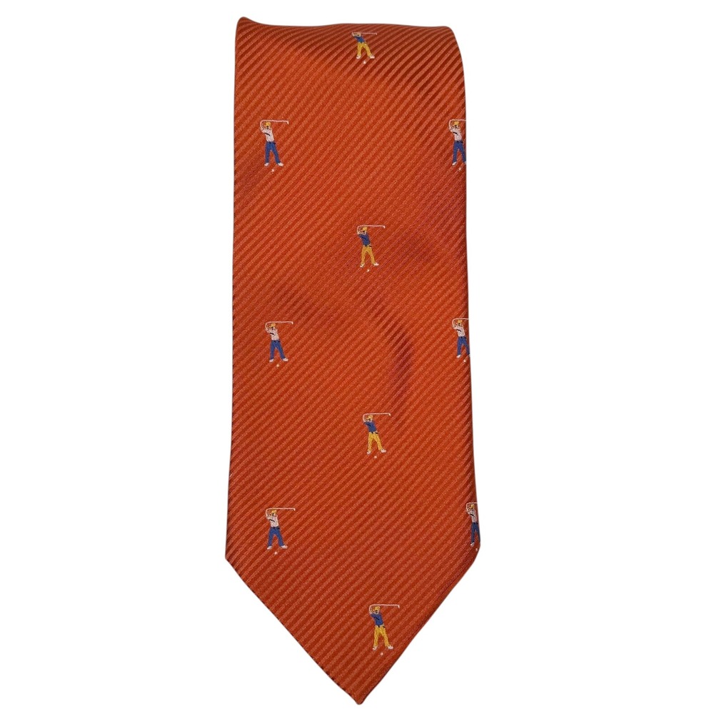 Tango Golf Player Pattern Orange Hand Made Silk Necktie Novelty B14Q